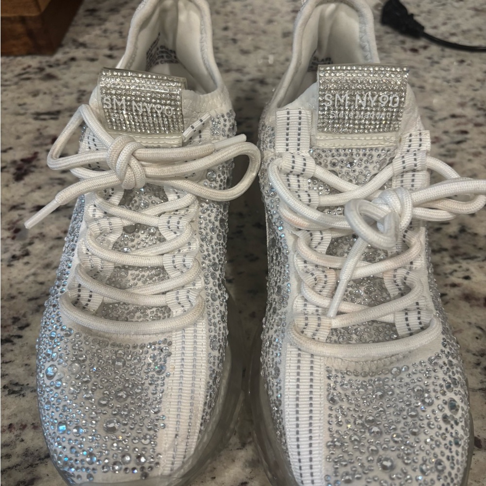 Steve Madden White and Silver Crystal Sneakers